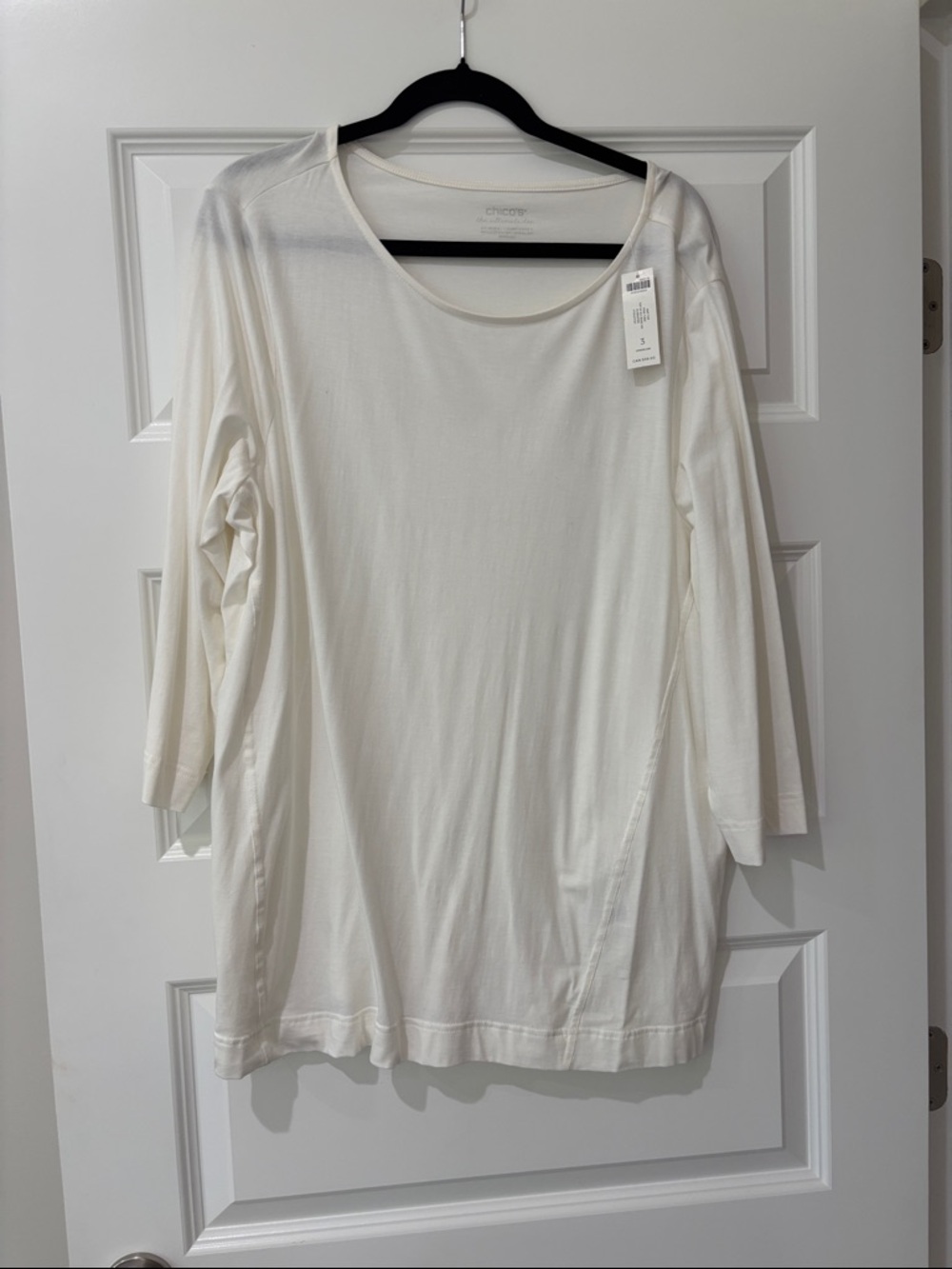 Chico's Cream Scoop Neck Long Sleeve Top